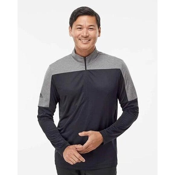NEW Adidas 1/4 Zip UPF Lightweight Shirt Men's S Black Grey Pullover Long Sleeve - Picture 1 of 4